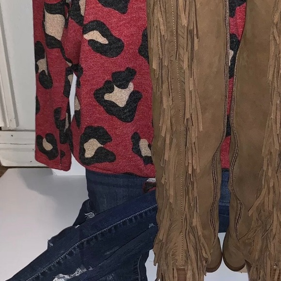 Gianni Bini Back Drop Fringe Brown Boots - Picture 6 of 11